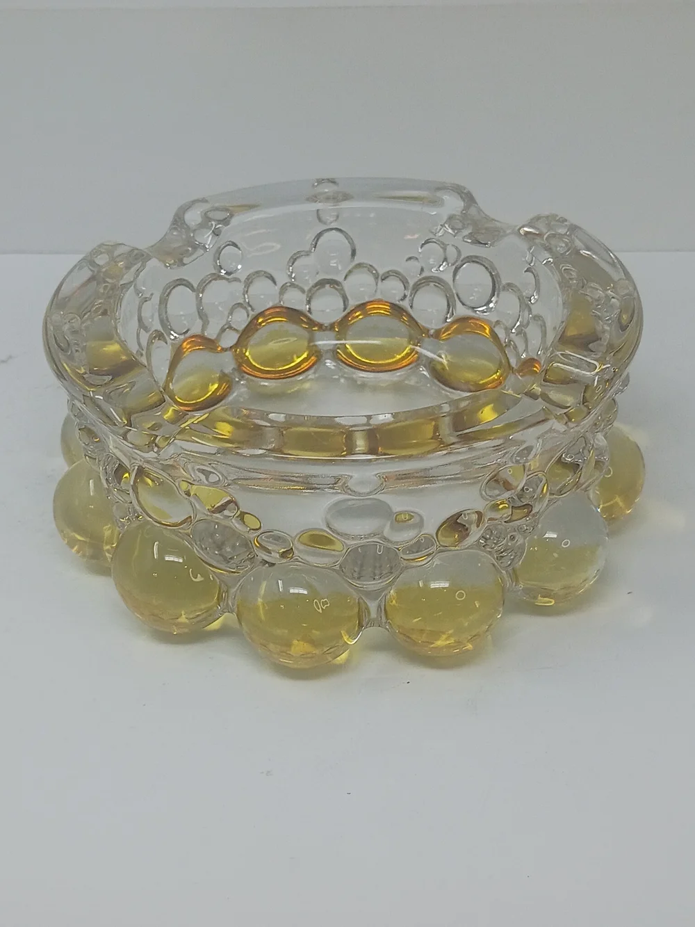 70's Vintage Hobnail Ashtray with Honey Yellow Accents